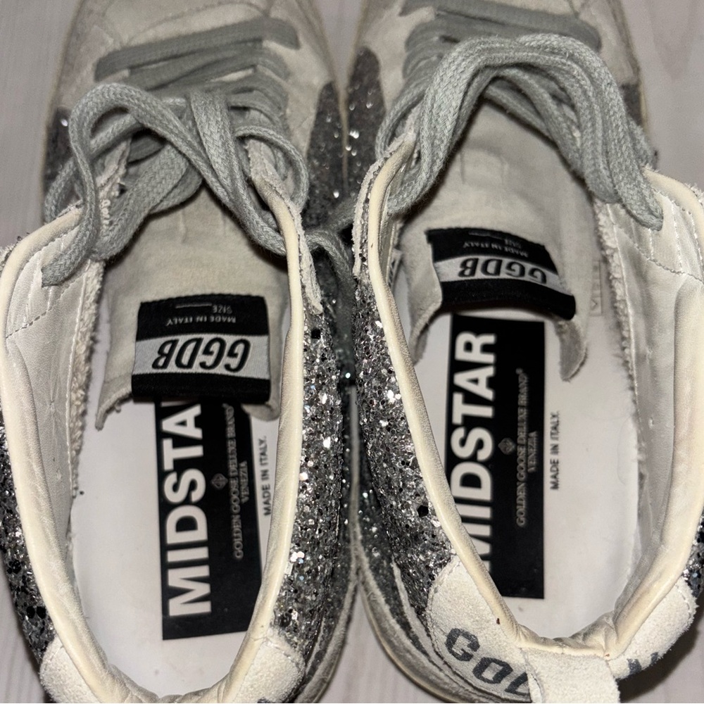 Golden goose women’s mid stars silver grey glitter 39 eu 9 tennis shoe sneaker - Picture 6 of 15